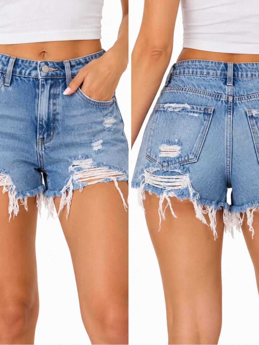 Flying Monkey Light Blue Distressed High-Rise Denim Shorts